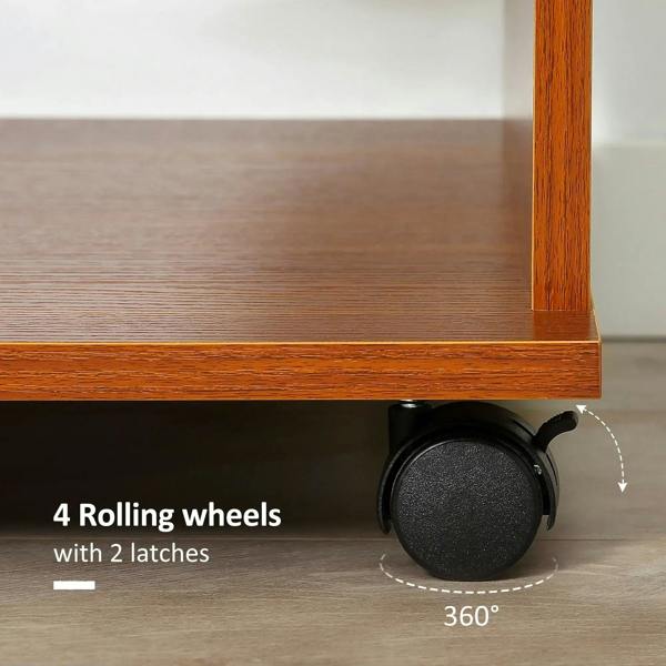 Walnut wardrobe base with four rolling wheels and two latches for stability