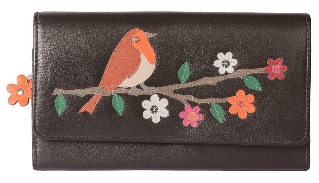 Mala Leather Robin Leather Applique RFID Flapover Purse