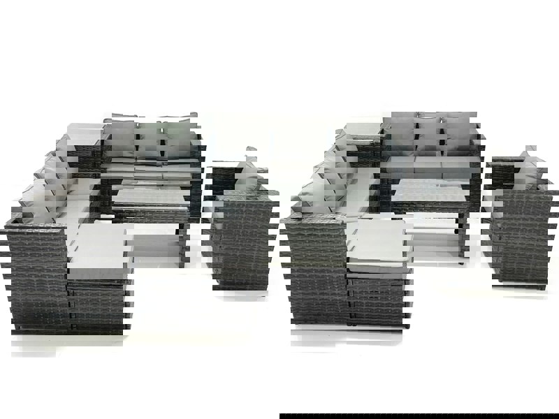 Fimous Rattan Garden Furniture Set Outdoor 8 Seater Patio Conversation Sets with Glass Top Coffee Table Side Table