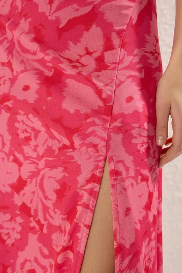 WOVCOR Floral V-neck A-line Midi Knit Dress with Slit