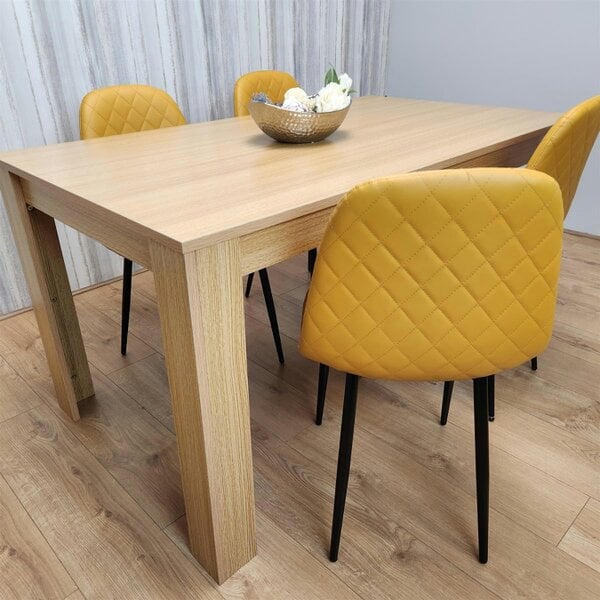 Kosy Koala Dining Table and 4 Chairs Oak Effect Table with 4 Mustard Gem Patterned Chairs