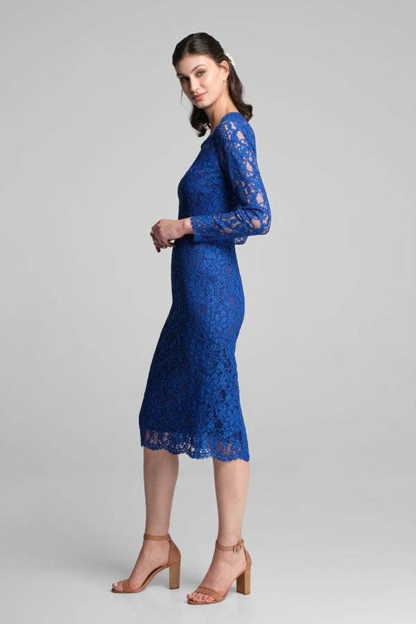 Rumour London Chiara long sleeve lace pencil dress in azure blue