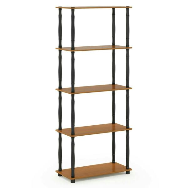 WALPLUS Space-Saving Turn-N-Tube 5-Tier Multipurpose Shelf Display Rack with Classic Tubes, Light Cherry/Black for Living Room