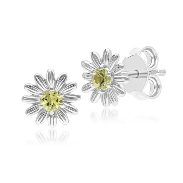 Gemondo Gardenia Daisy Yellow Sapphire Floral Halo Flower Stud Earrings in Solid 9ct White Gold