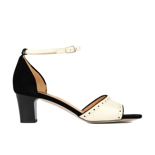 Embassy London Croupier - Black Cream - Women's 2 inch heel ankle strap sandal in black & cream