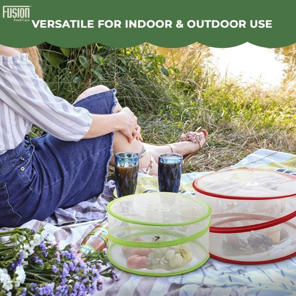 Fusion Food Care Collapsible Pop Up Food Covers 3 Pack Fine Mesh Food Tent Protectors for Kitchen, BBQs, Picnics, Camping & Outdoor Dining