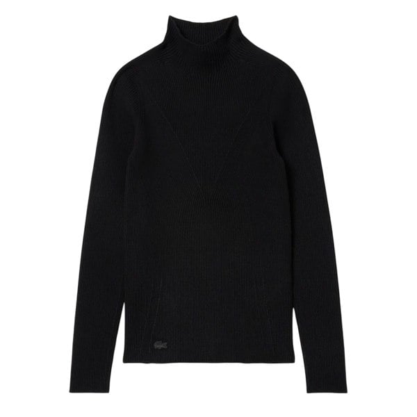 Lacoste Women's Rib Knit High-Neck Sweater Top - Black