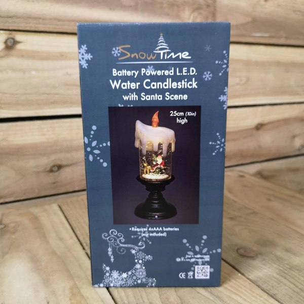Samuel Alexander 25cm Snowtime Dual Power LED Christmas Glitter Water Spinner Candlestick Santa Scene