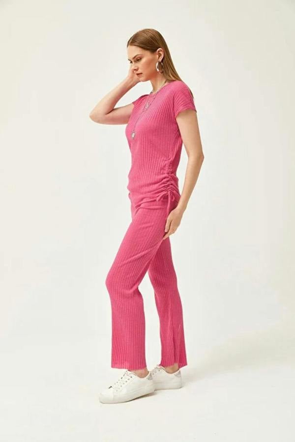Hoxton Gal 2-Piece Set – Side-Ruched Blouse and Palazzo Pants