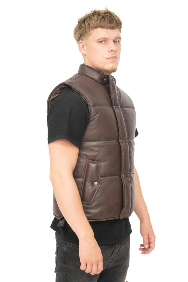 Infinity Leather Mens Classic Leather Puffer Waistcoat-Nottingham
