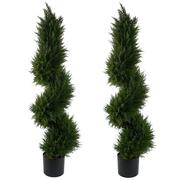 Leaf 120cm Pair of Spiral Cypress Tree Artificial Topiary