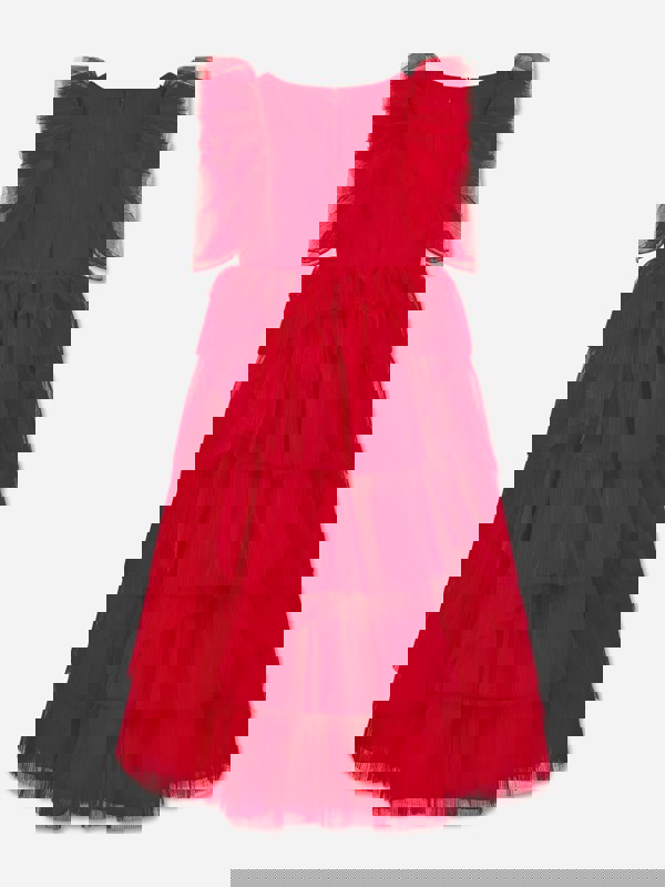 Marchesa Girls Pleated Tulle Flounce Gown in Red