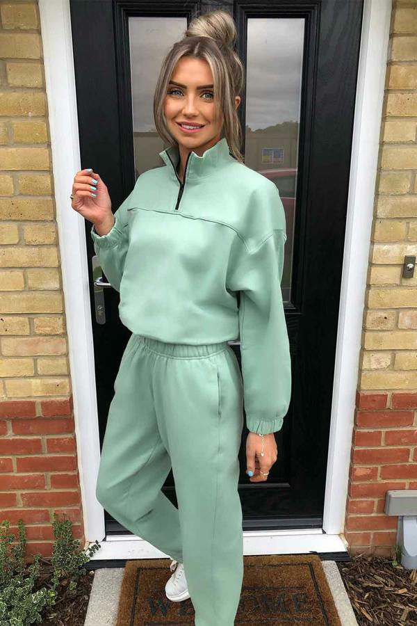 Urban Bliss Bay Elasticated Sage Half Zip Sweat