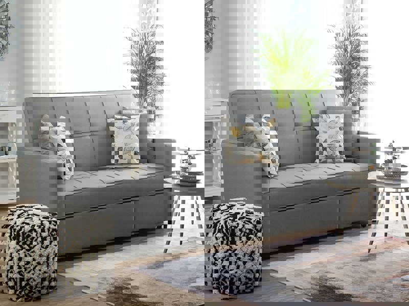 Malthe Linen Fabric 3 Seater Pullout Sofa Bed in Light Grey