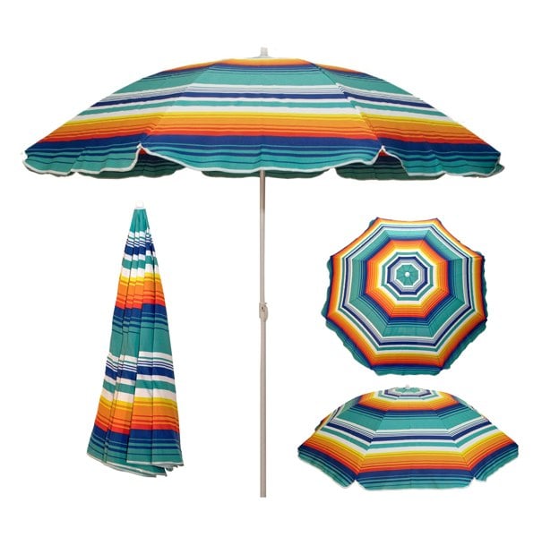 Samuel Alexander 1.7m Lightweight Portable Multicoloured Striped Garden Beach Parasol Umbrella