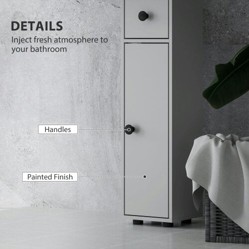 Wyld Haus Tasere Tall Slim Bathroom Storage Cabinet With Drawers Shelves And Cupboards Grey