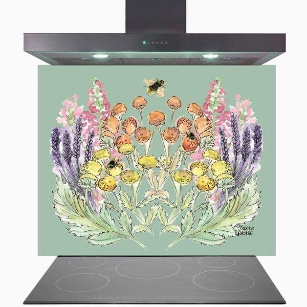 Claire Louise - Designer Sage Bloom Glass Kitchen Splashback