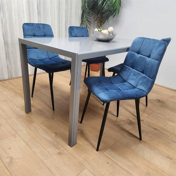 Kosy Koala Dining Table and 4 Blue Velvet Chairs Grey Glass Table 4 Velvet Chairs  Dining Room Furniture