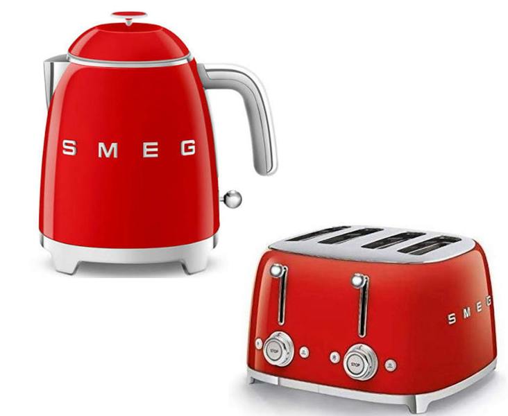 Smeg KLF05 Retro 50's Style Mini Kettle 0.8L & TSF03 Retro 4-Slice Toaster Set