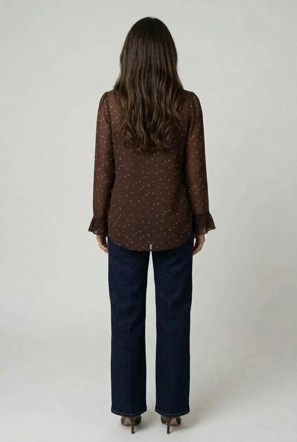 Izabel London Polka Dot Print Semi Sheer V-Neck Blouse