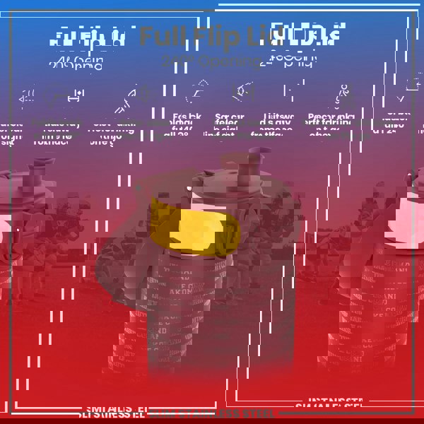 A maroon, stainless steel water bottle with a yellow band and "TAKE COMMAND" and "WASHINGTON" imprinted, is shown with its lid fully flipped back, against a background depicting football players.