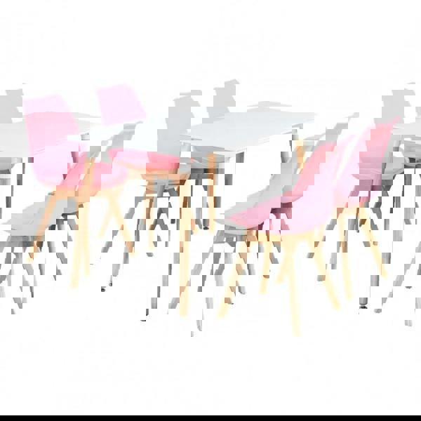 Life Interiors 5PCs Dining Set - a White Halo Dining Table & Set of 4 Lorenzo Tulip Chairs with Padded Seat