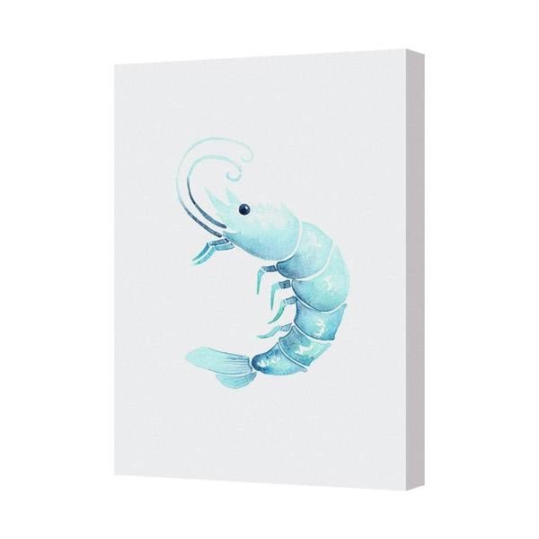Benjamin Tate Design Blue Watercolor Shrimp Canvas Wall Art Print for Kitchen or Beach Decor