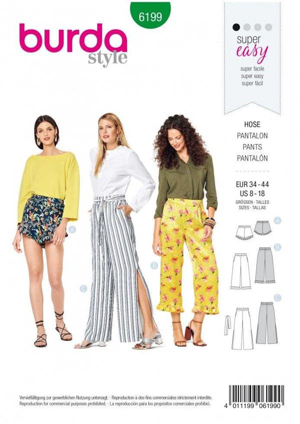 Burda Sewing Pattern 6199 Shorts and Trousers For Women, Sizes 8-18 - Easy