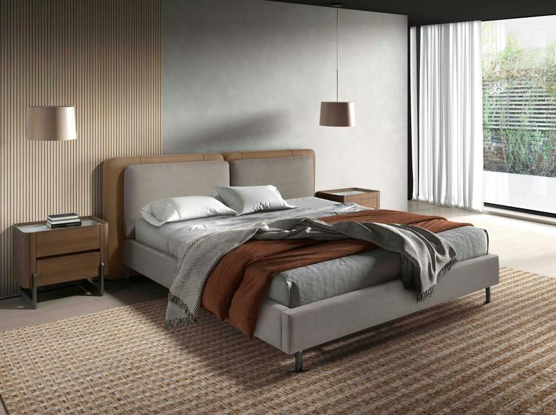 Angel Cerdá Mink Leatherette and Grey Fabric Bed 7154