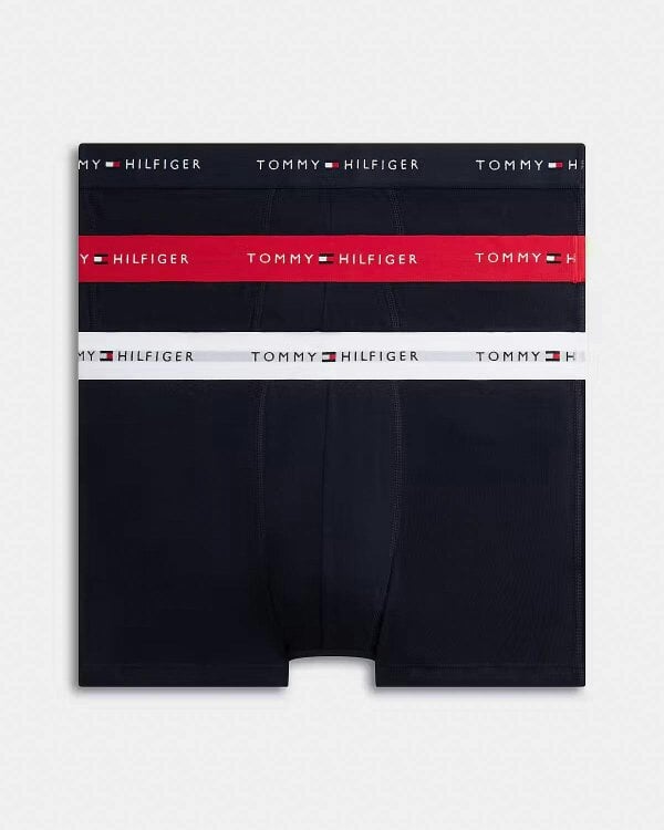 Tommy Hilfiger 3-Pack Logo Waistband Mens Trunks - Primary Red/White/Desert Sky