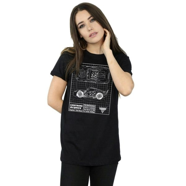 Disney Womens/Ladies Cars Lightning McQueen Blueprint Cotton Boyfriend T-Shirt - Black