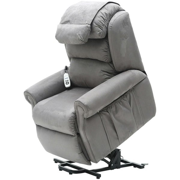 Dual Motor Rise and Recline Armchair - Waterfall Pillow - Grey Suedette Fabric Loops