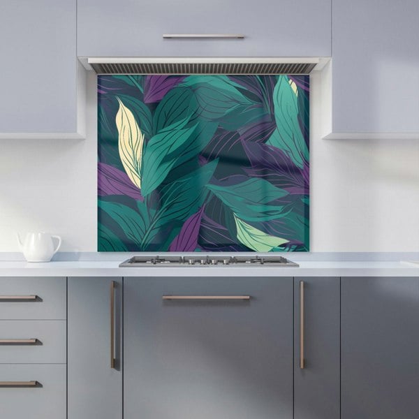 Warren Reed - Designer Green Purple Tropical Leaves Kitchen Splashback