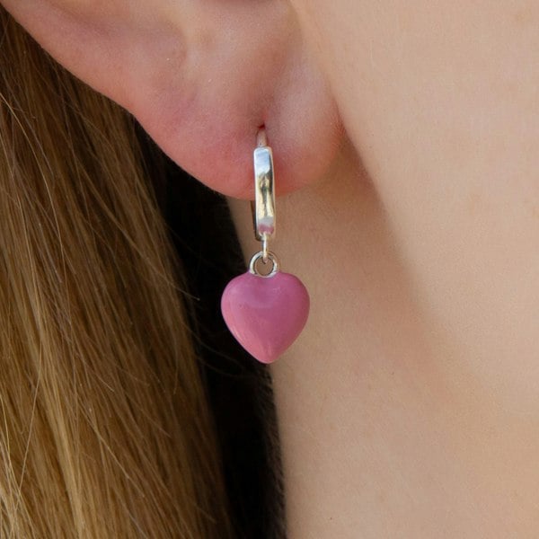 Sterling Silver Pink Enamelled Heart Earrings - MYLEE London
