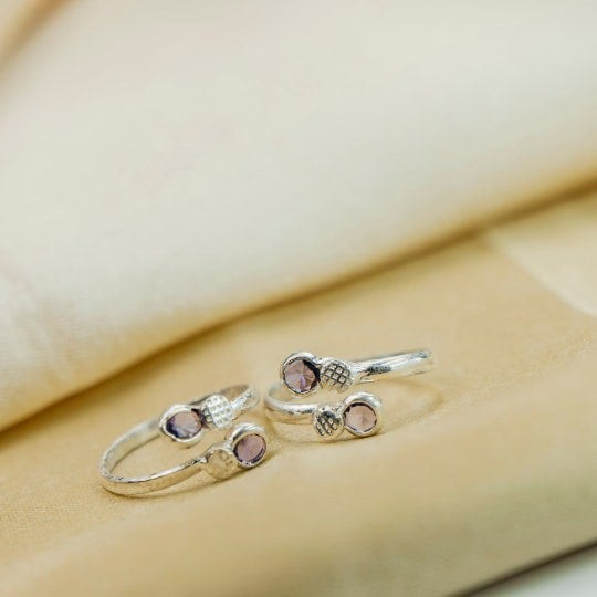 The Colourful Aura Pure Silver Purple Stone Bohemian Midi Band Dainty Beach Toe Ring