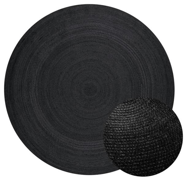 Braided Jute Rug Round Rangpur Black