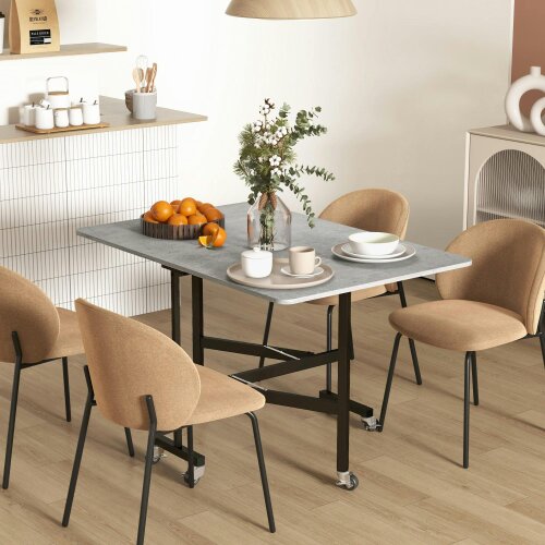 Wyld Haus Ritodo Wooden Grey Marble Effect Mobile Drop Leaf Dining Table With Locking Castors