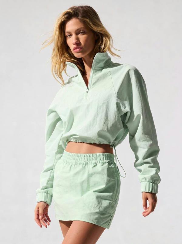 Anniou Cropped 1/4 Zip UV Protection Pullover - Mint Green