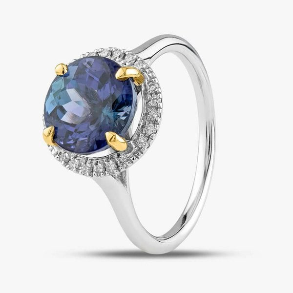 T. H. Baker 18ct White Gold 3.51ct Brilliant Cut Tanzanite & 0.12ct Diamond Halo Ring NTR2027GTZD-18YWG