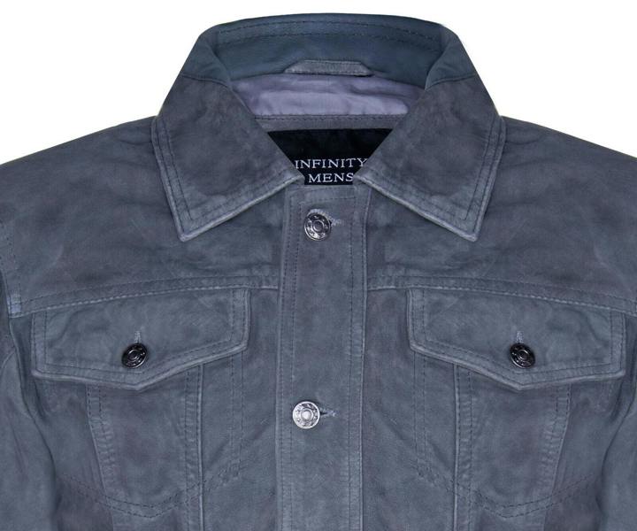 Infinity Leather Mens Suede Trucker Shirt Denim Leather Jacket