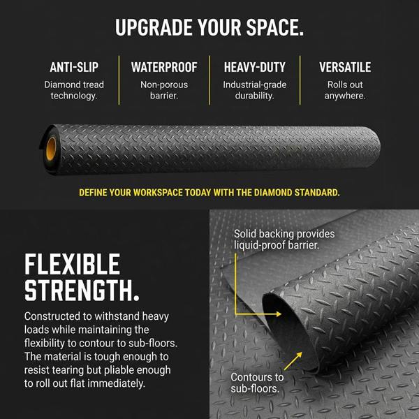 Nicoman Non-Slip Recycled Rubber Flooring Rolls - Diamond Pattern