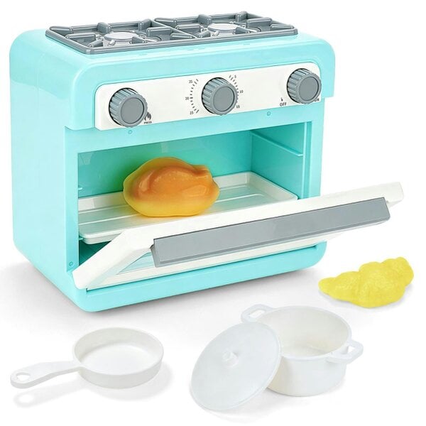 deAO Kids Toy Oven Kitchen Playset with Lights, Sounds, Color-Changing Food & Accessories (Ages 3+, Blue)