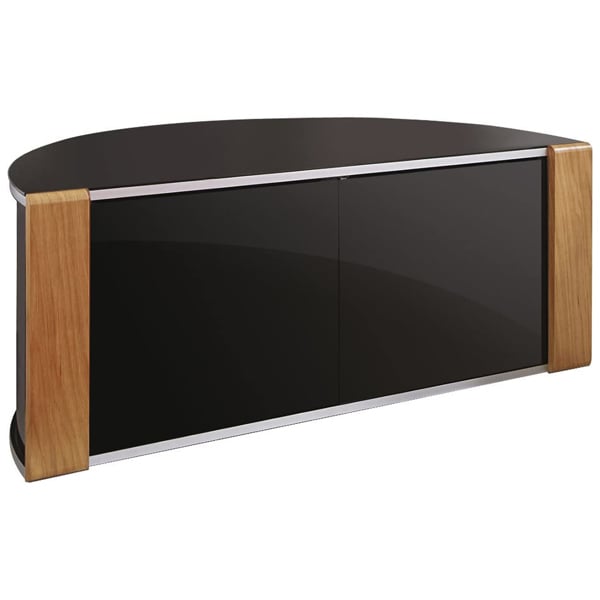 MDA Designs Sirius 1200 Black with Remote Friendly Beam Thru Glass Door and Walnut/Oak Profiles for up to 55" LCD/Plasma/LED Cabinet TV Stand