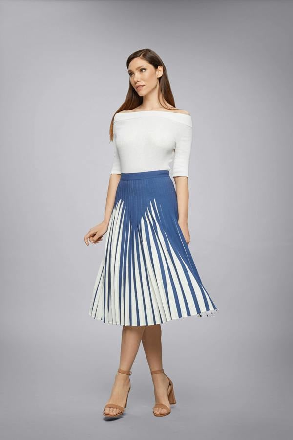 Rumour London Penelope azure blue pleated two-tone midi skirt