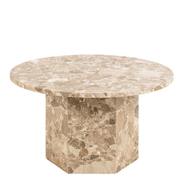 Wyld Haus Bremen Brown Marble Round Coffee Table Hexagon Base