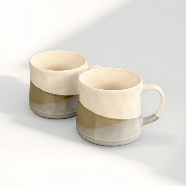 Scandi Home Set of 2 600ml Terra Fusion Painted Green Reactive Glaze Ceramic Mugs