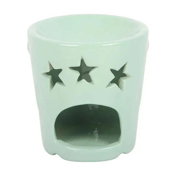 Pastel ceramic oil burner bucket with three star cutouts