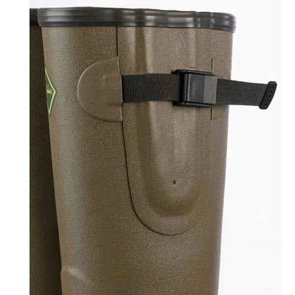 Adjustable rear buckle detail on the Light Khaki Rydale Lisset wellington boot