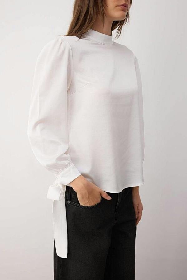 WOVCOR Satin Woven Blouse with Tie Detail