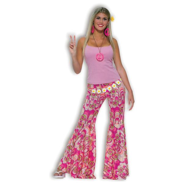 Bristol Novelty Womens/Ladies Flower Power Bell Bottom Trousers - Pink - 